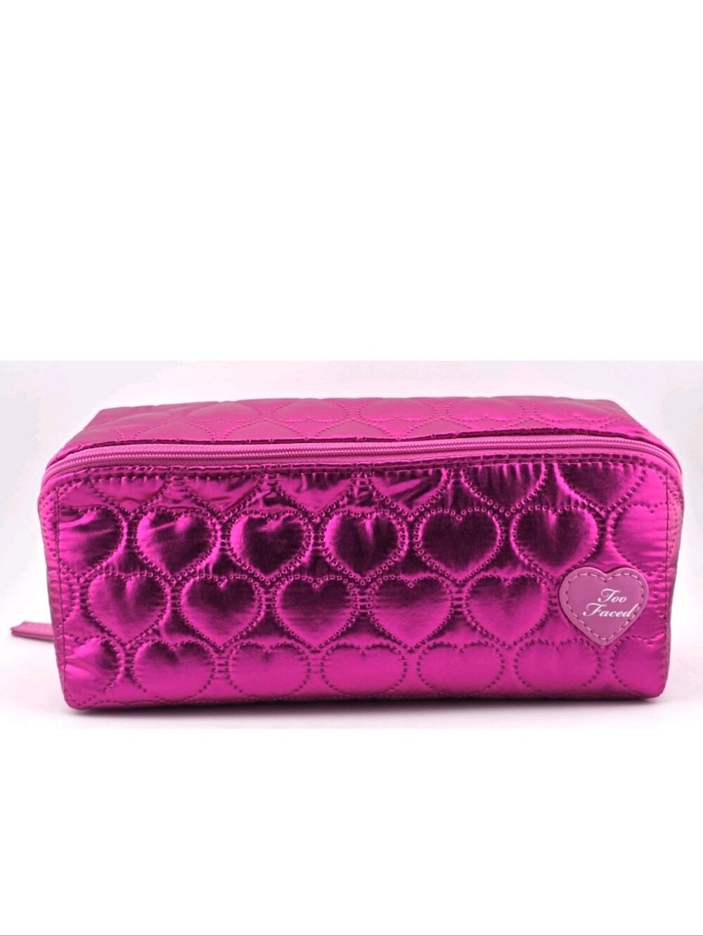 Too Faced Hot Pink Quilted Heart Cosmetic Bag